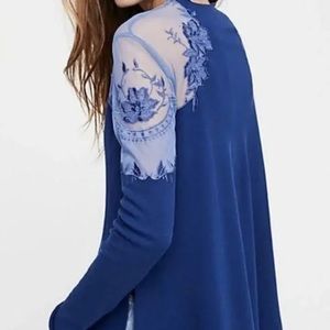 Free People Mesh Embroidered Long Sleeve Top